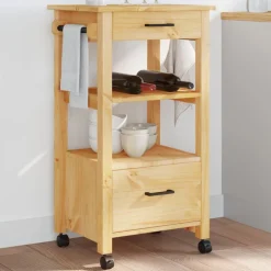 vidaXL Keukentrolley MONZA 48x40x88,5 cm massief grenenhout