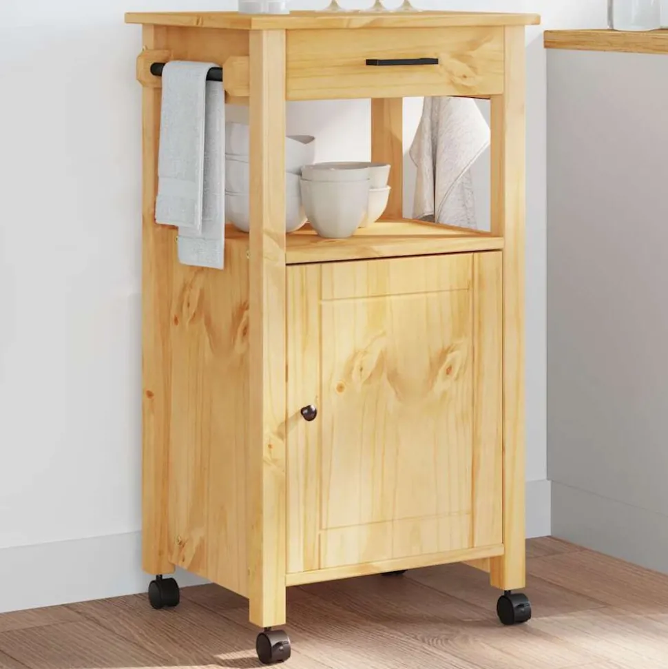 vidaXL Keukentrolley MONZA 48x40x88,5 cm massief grenenhout