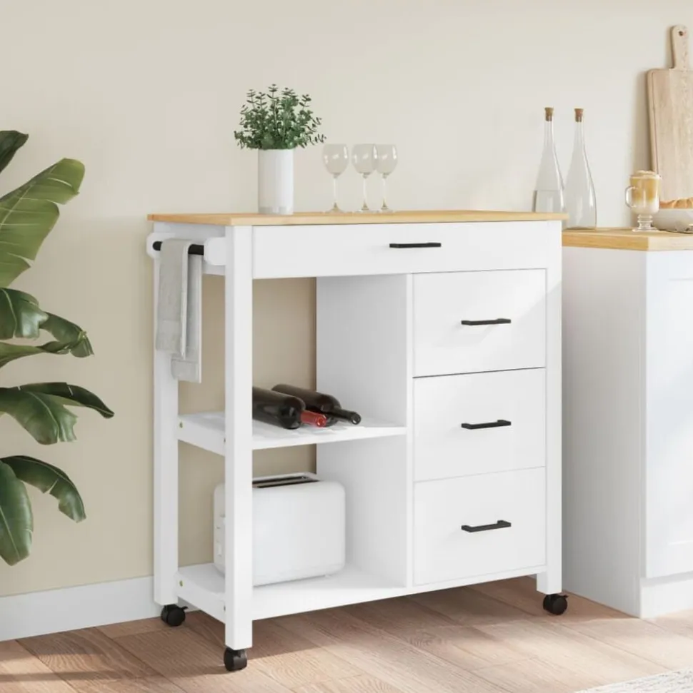 vidaXL Keukentrolley MONZA 84x40x88,5 cm massief grenenhout