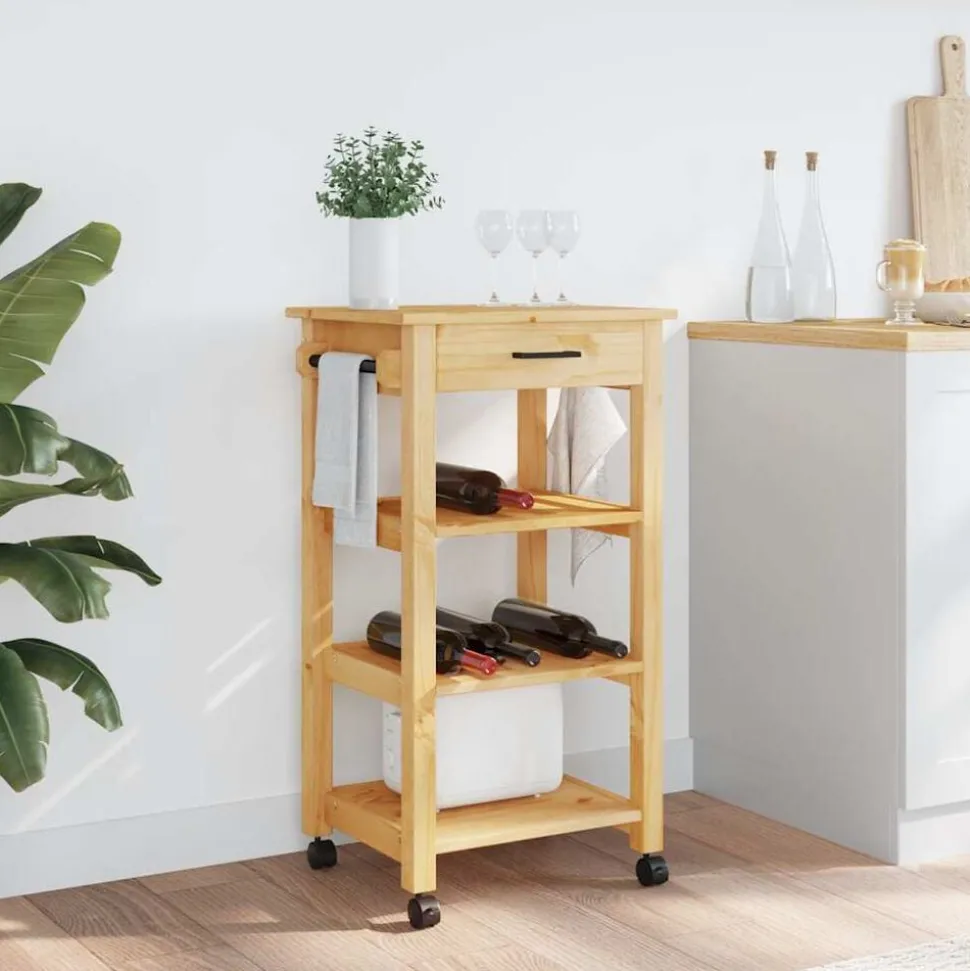 vidaXL Keukentrolley MONZA 48x40x88,5 cm massief grenenhout