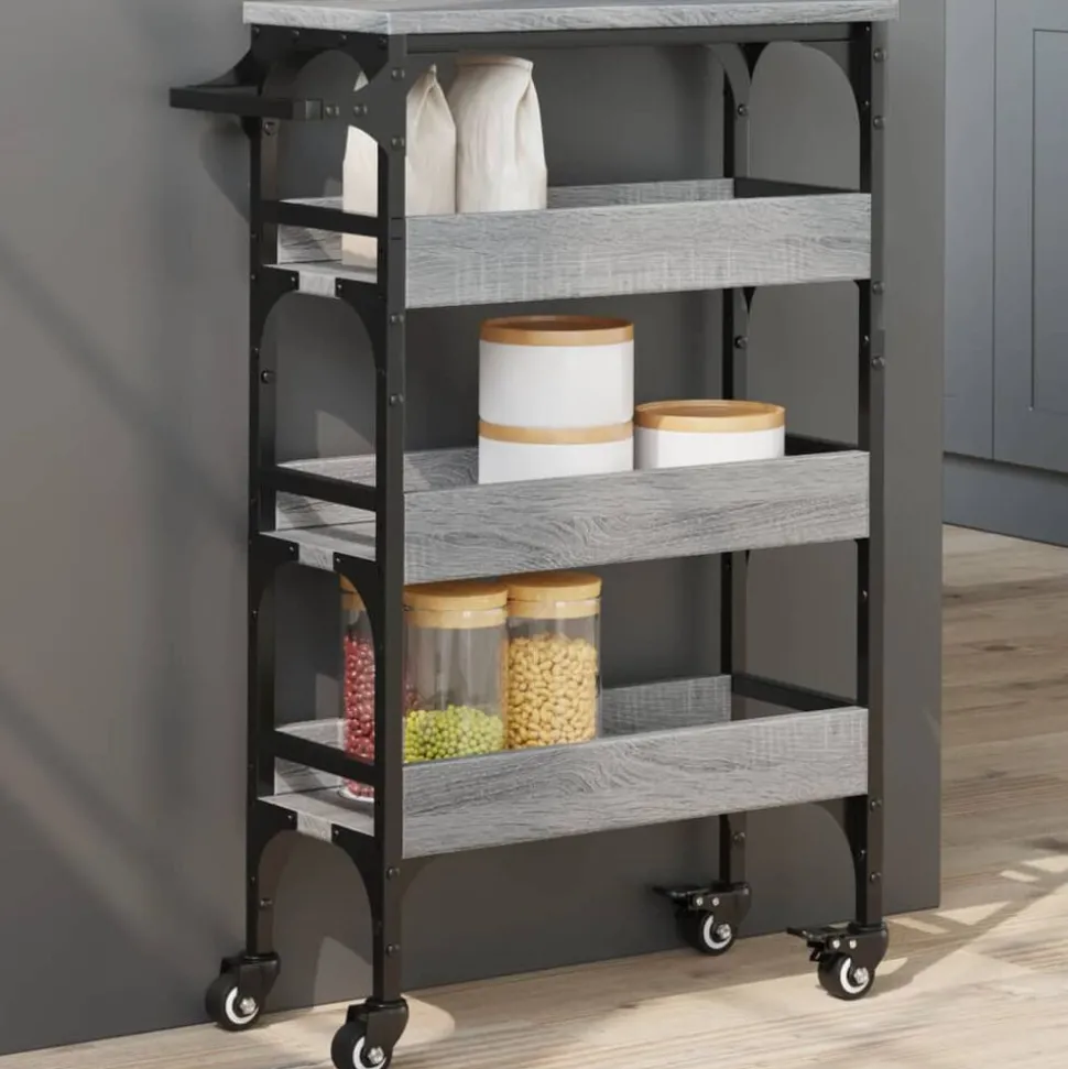 vidaXL Keukentrolley 53x20x76 cm bewerkt hout grijs sonoma eiken