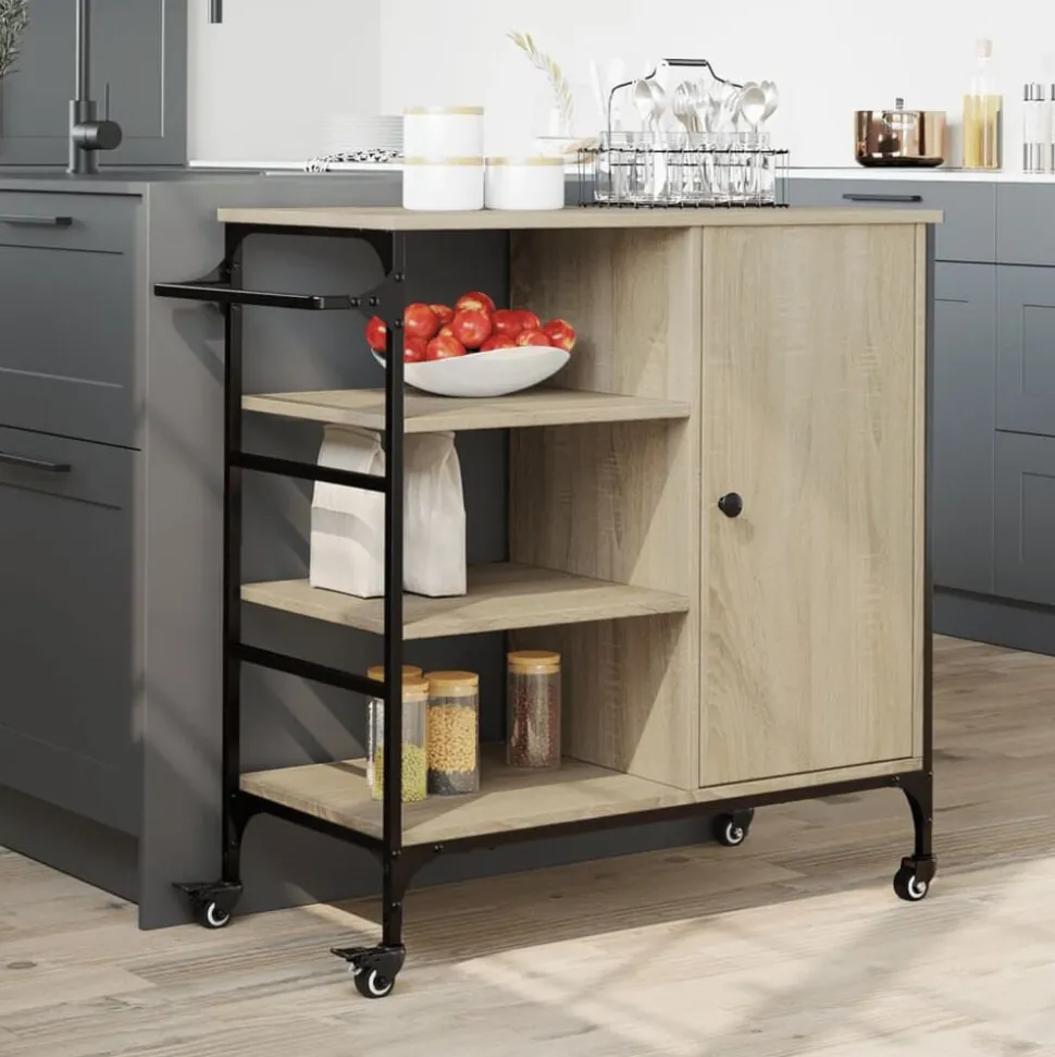 vidaXL Keukentrolley 87,5x38,5x84,5 cm bewerkt hout sonoma eikenkleur