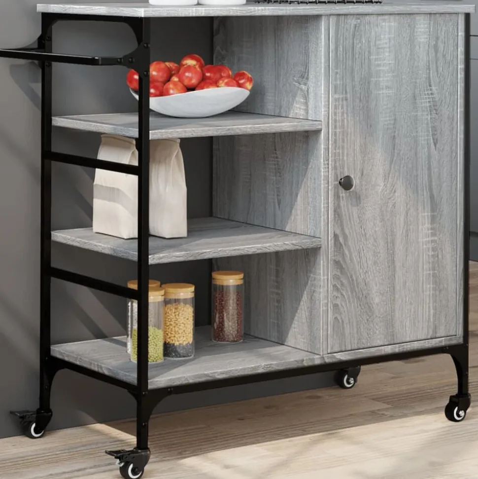 vidaXL Keukentrolley 87,5x38,5x84,5 cm bewerkt hout grijs sonoma eiken