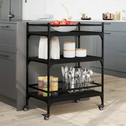 vidaXL Keukentrolley 65x40x86,5 cm bewerkt hout zwart