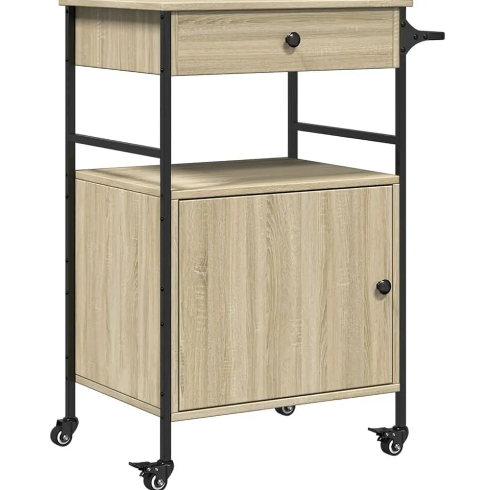 vidaXL Keukentrolley 56x43x89,5 cm bewerkt hout sonoma eikenkleurig