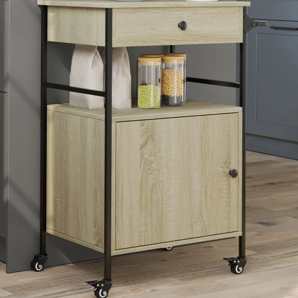 vidaXL Keukentrolley 56x43x89,5 cm bewerkt hout sonoma eikenkleurig