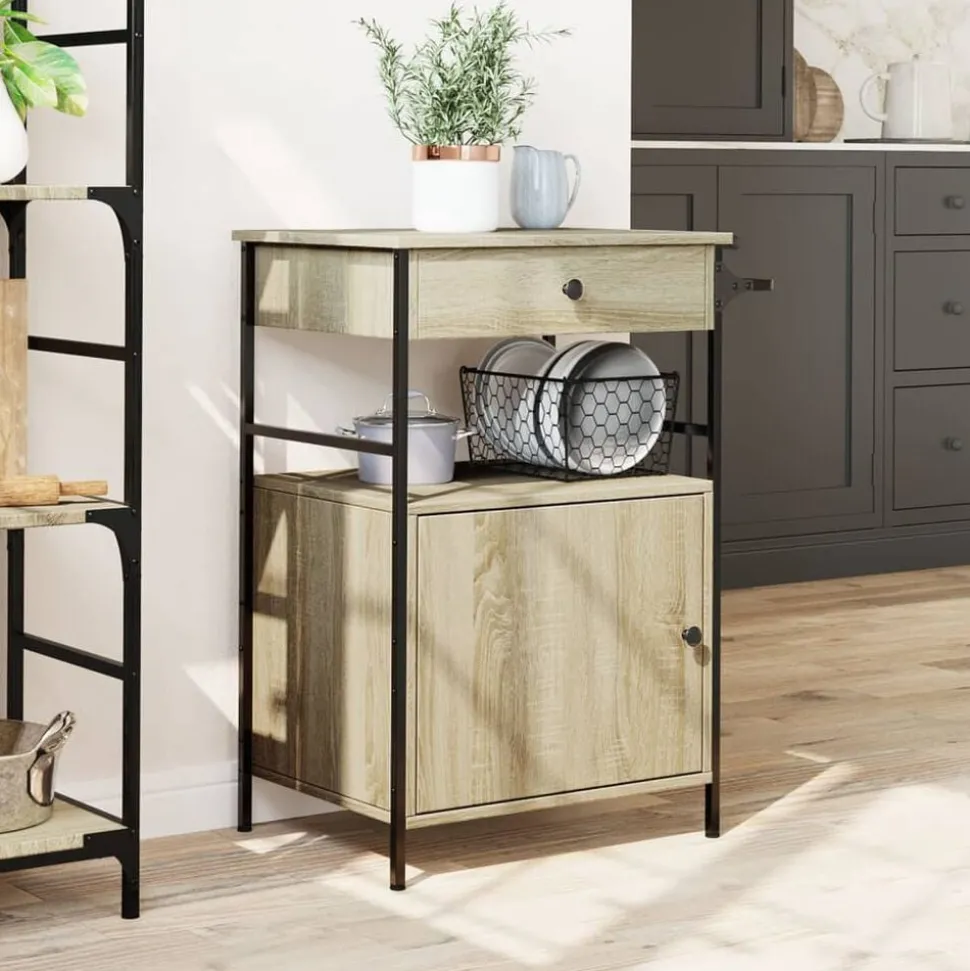 vidaXL Keukentrolley 56x43x89,5 cm bewerkt hout sonoma eikenkleurig