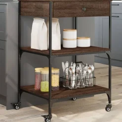 vidaXL Keukentrolley 60x48x89,5 cm bewerkt hout bruin eikenkleurig