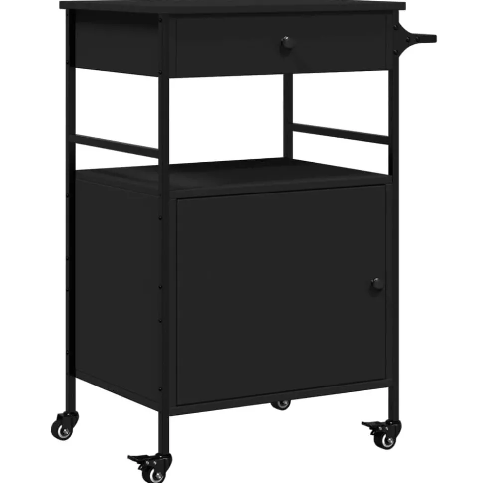 vidaXL Keukentrolley 56x43x89,5 cm bewerkt hout zwart
