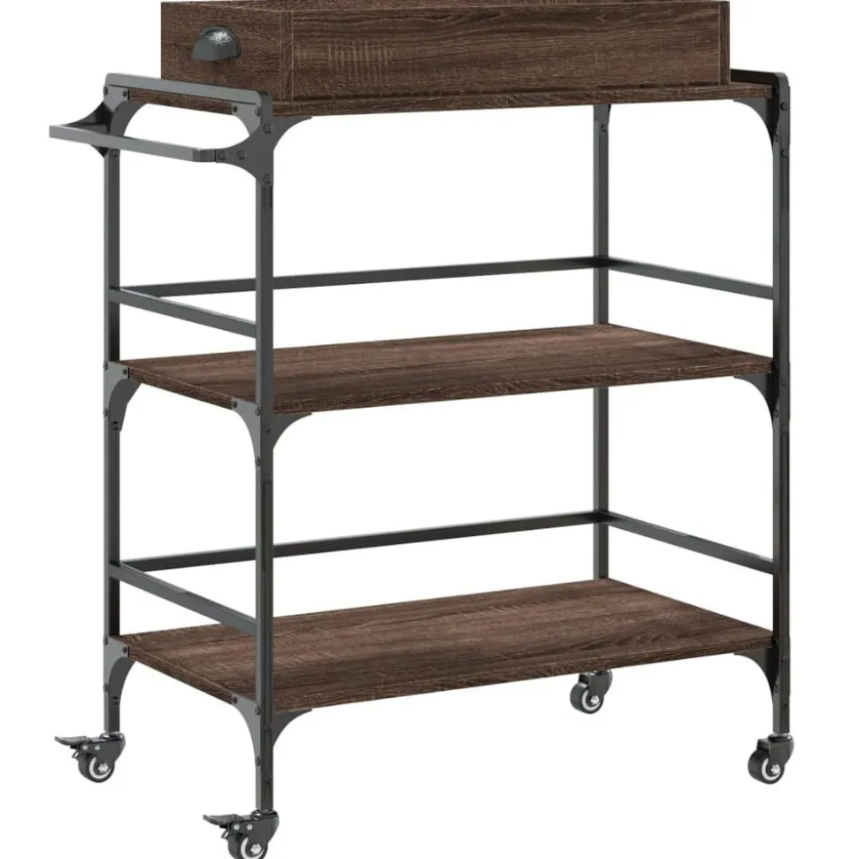 vidaXL Keukentrolley 81,5x41x92,5 cm bewerkt hout bruin eikenkleurig