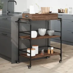 vidaXL Keukentrolley 81,5x41x92,5 cm bewerkt hout bruin eikenkleurig