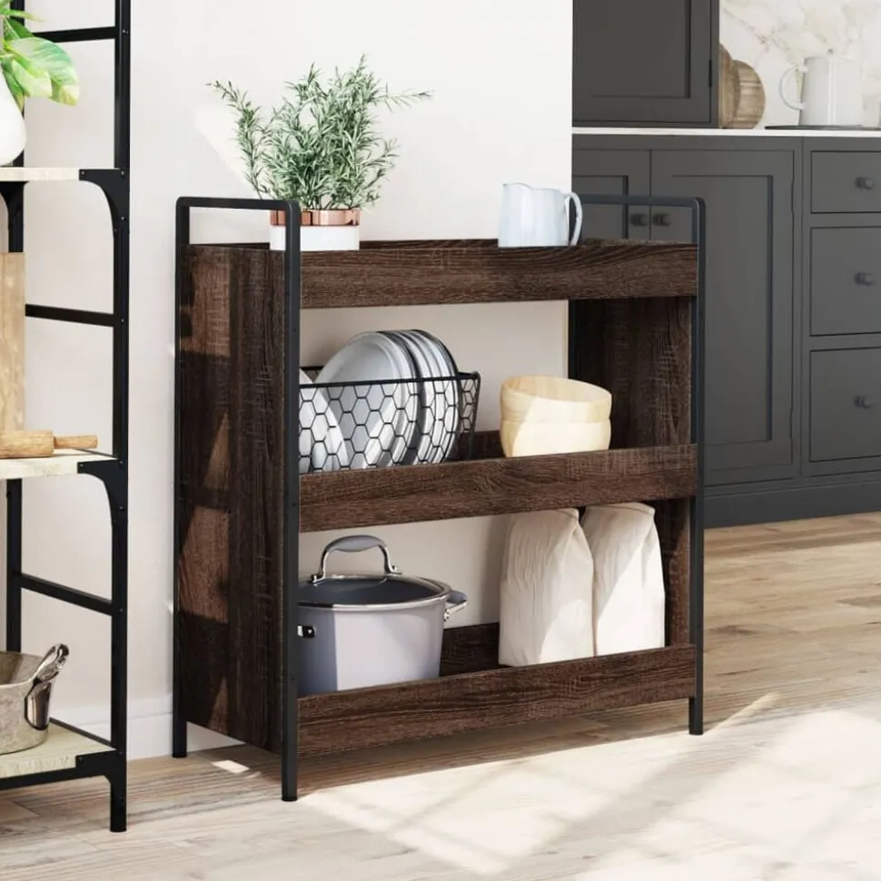 vidaXL Keukentrolley 70x30x82 cm bewerkt hout bruin eikenkleurig