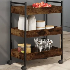 vidaXL Keukentrolley 50x30x70 cm bewerkt hout gerookt eikenkleurig