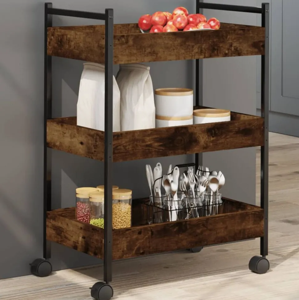 vidaXL Keukentrolley 50x30x70 cm bewerkt hout gerookt eikenkleurig