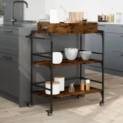 vidaXL Keukentrolley 81,5x41x92,5 cm bewerkt hout gerookt eikenkleurig