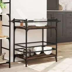 vidaXL Keukentrolley 82x40x78,5 cm bewerkt hout bruin eikenkleurig