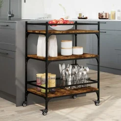 vidaXL Keukentrolley 65x40x86,5 cm bewerkt hout gerookt eikenkleurig