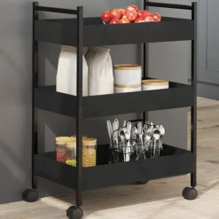 vidaXL Keukentrolley 50x30x70 cm bewerkt hout zwart