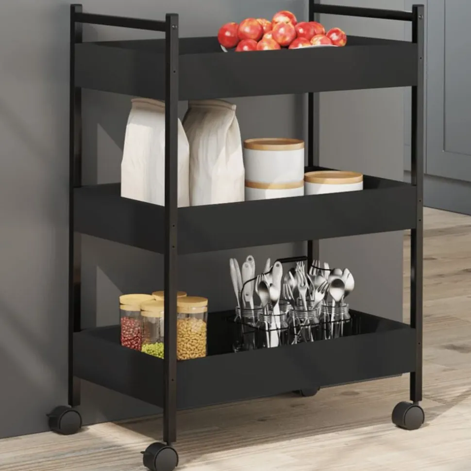 vidaXL Keukentrolley 50x30x70 cm bewerkt hout zwart