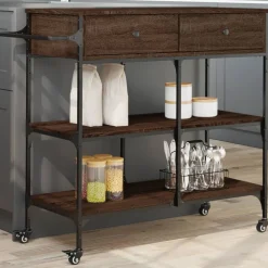 vidaXL Keukentrolley 105x42x95 cm bewerkt hout bruin eikenkleurig