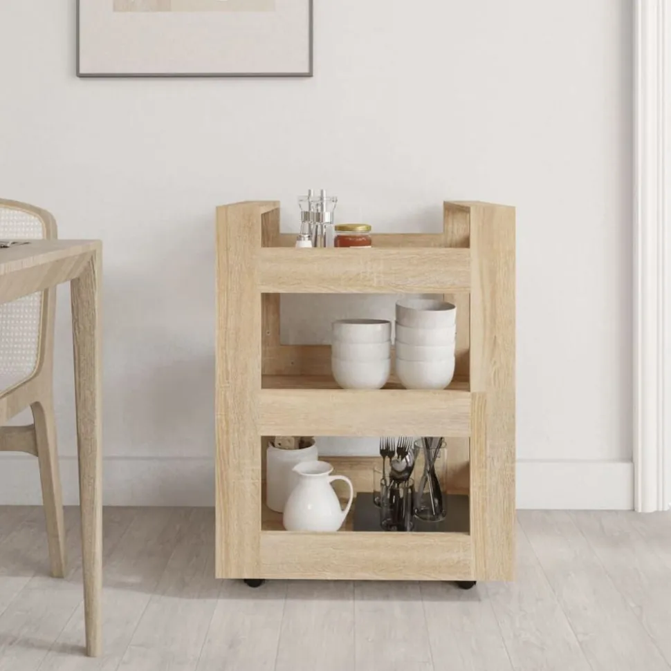 vidaXL Keukentrolley 60x45x80 cm bewerkt hout sonoma eikenkleurig