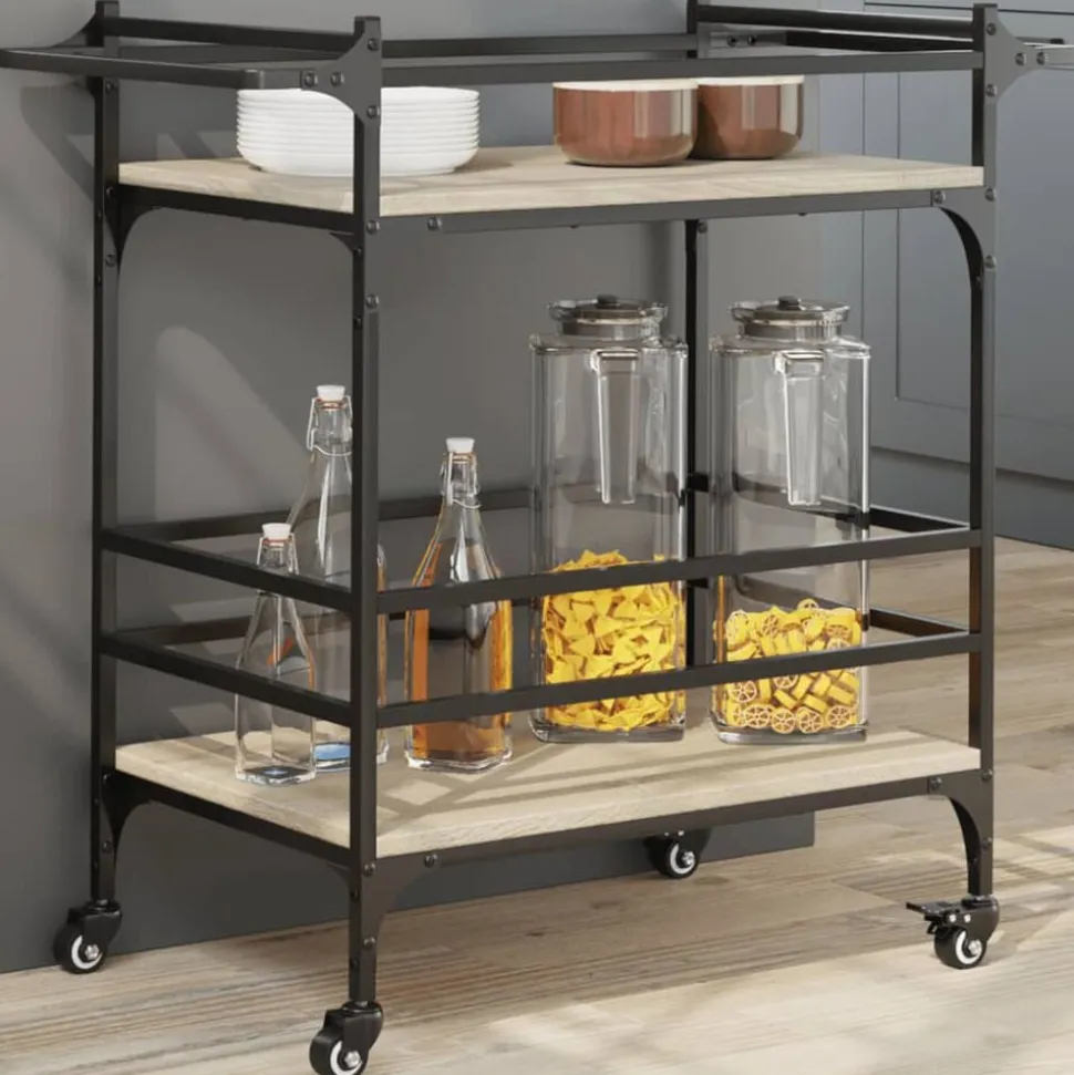 vidaXL Keukentrolley 82x40x78,5 cm bewerkt hout sonoma eikenkleurig