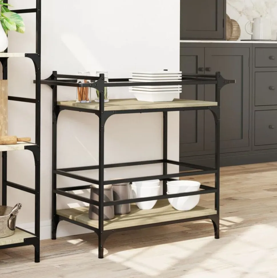 vidaXL Keukentrolley 82x40x78,5 cm bewerkt hout sonoma eikenkleurig