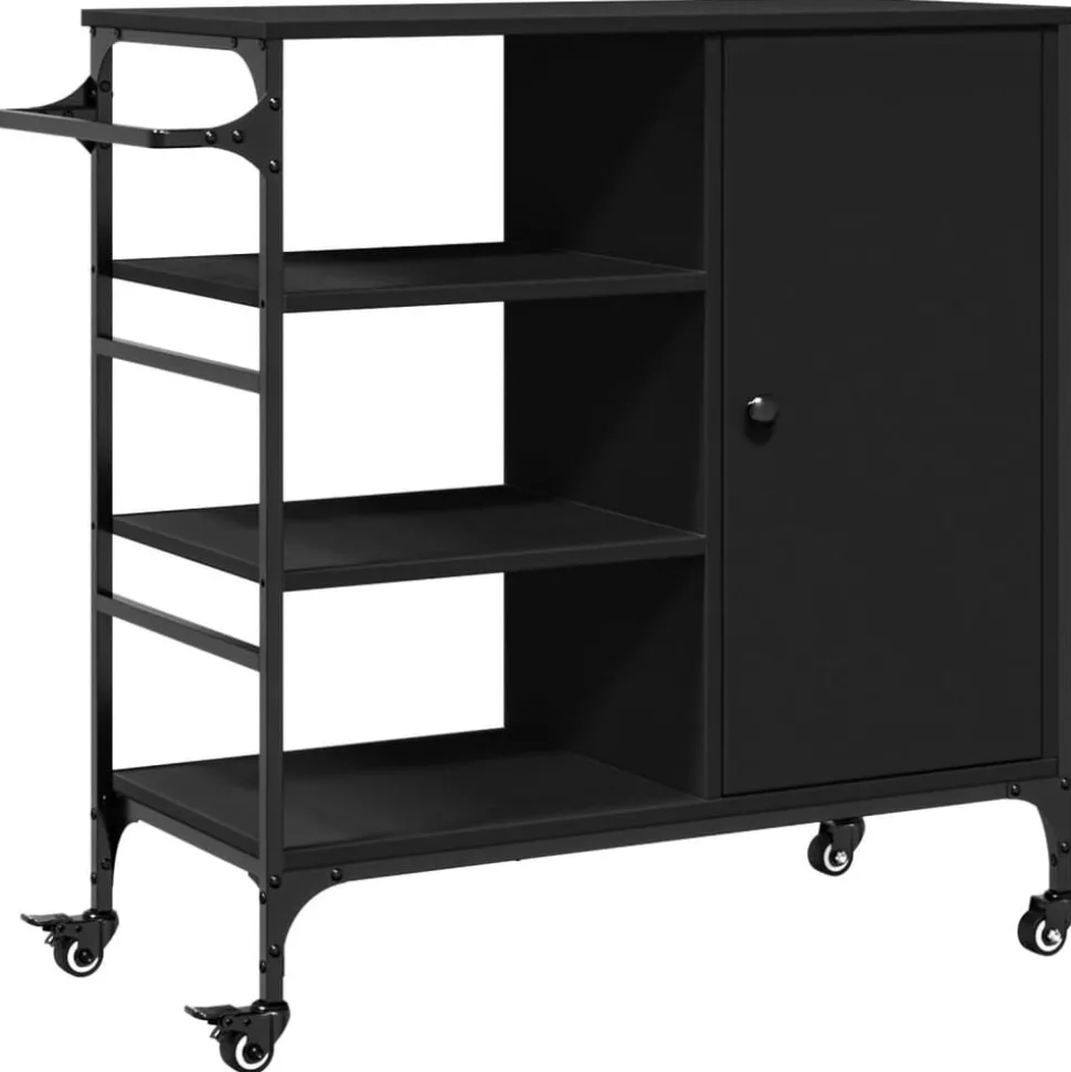 vidaXL Keukentrolley 87,5x38,5x84,5 cm bewerkt hout zwart