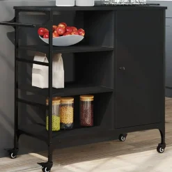 vidaXL Keukentrolley 87,5x38,5x84,5 cm bewerkt hout zwart