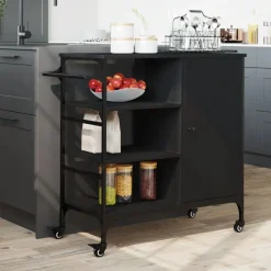 vidaXL Keukentrolley 87,5x38,5x84,5 cm bewerkt hout zwart