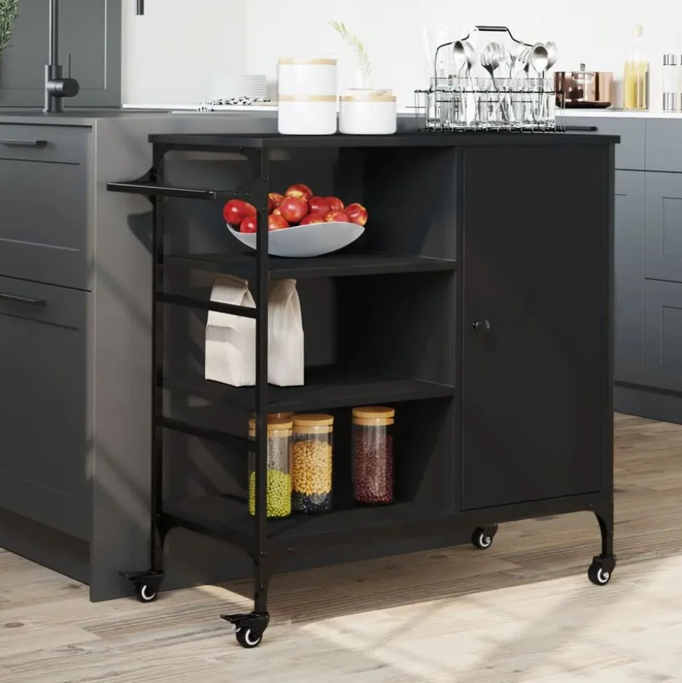 vidaXL Keukentrolley 87,5x38,5x84,5 cm bewerkt hout zwart