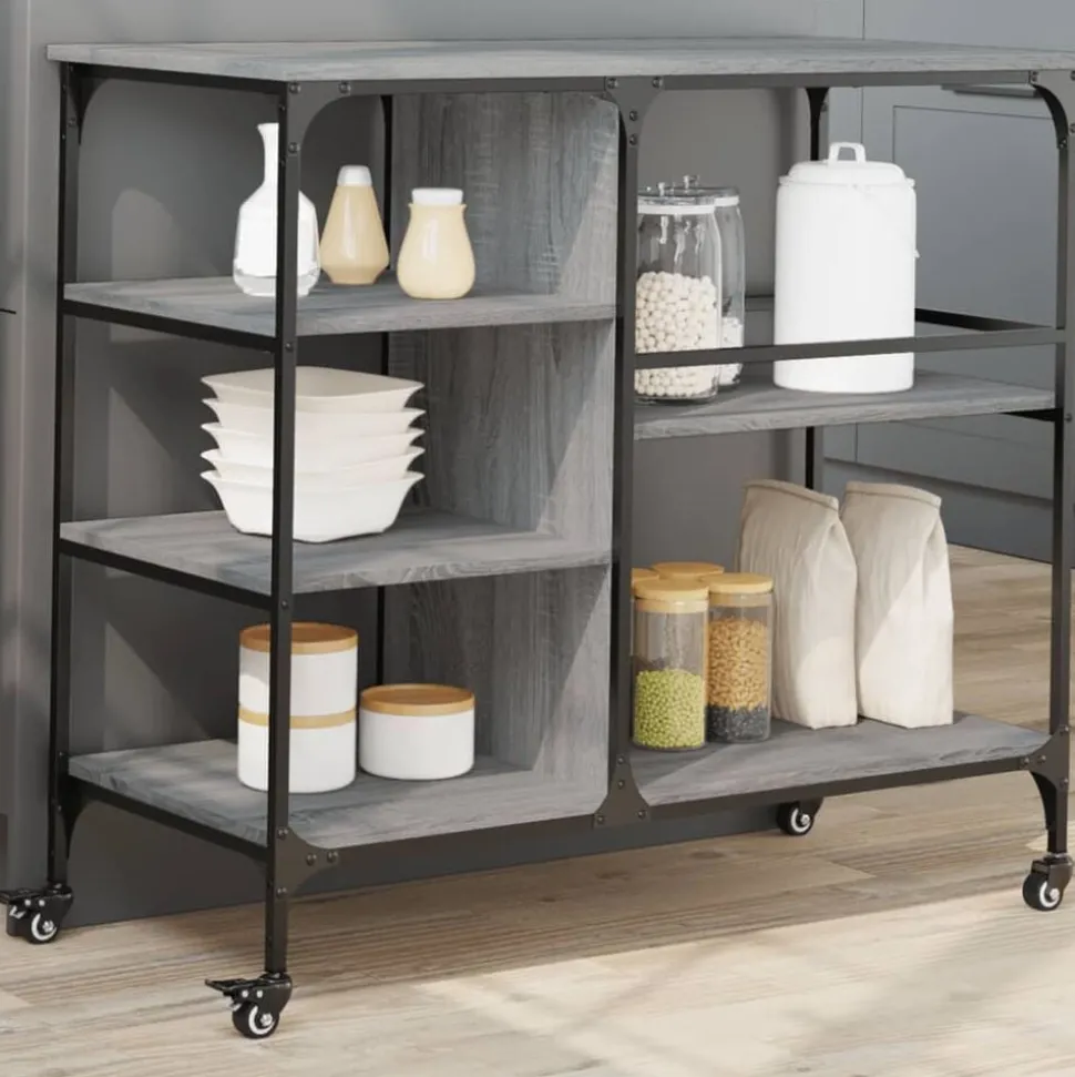 vidaXL Keukentrolley 100x45x89,5 cm bewerkt hout grijs sonoma eiken