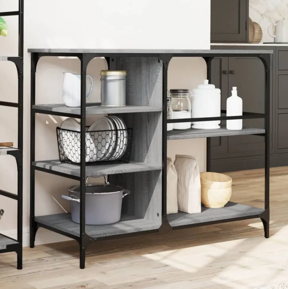vidaXL Keukentrolley 100x45x89,5 cm bewerkt hout grijs sonoma eiken