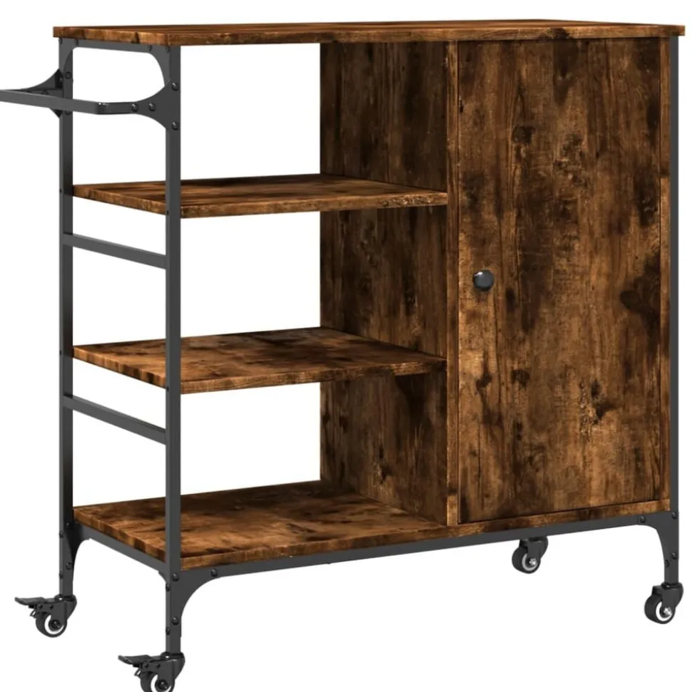 vidaXL Keukentrolley 87,5x38,5x84,5 cm bewerkt hout gerookt eikenkleur