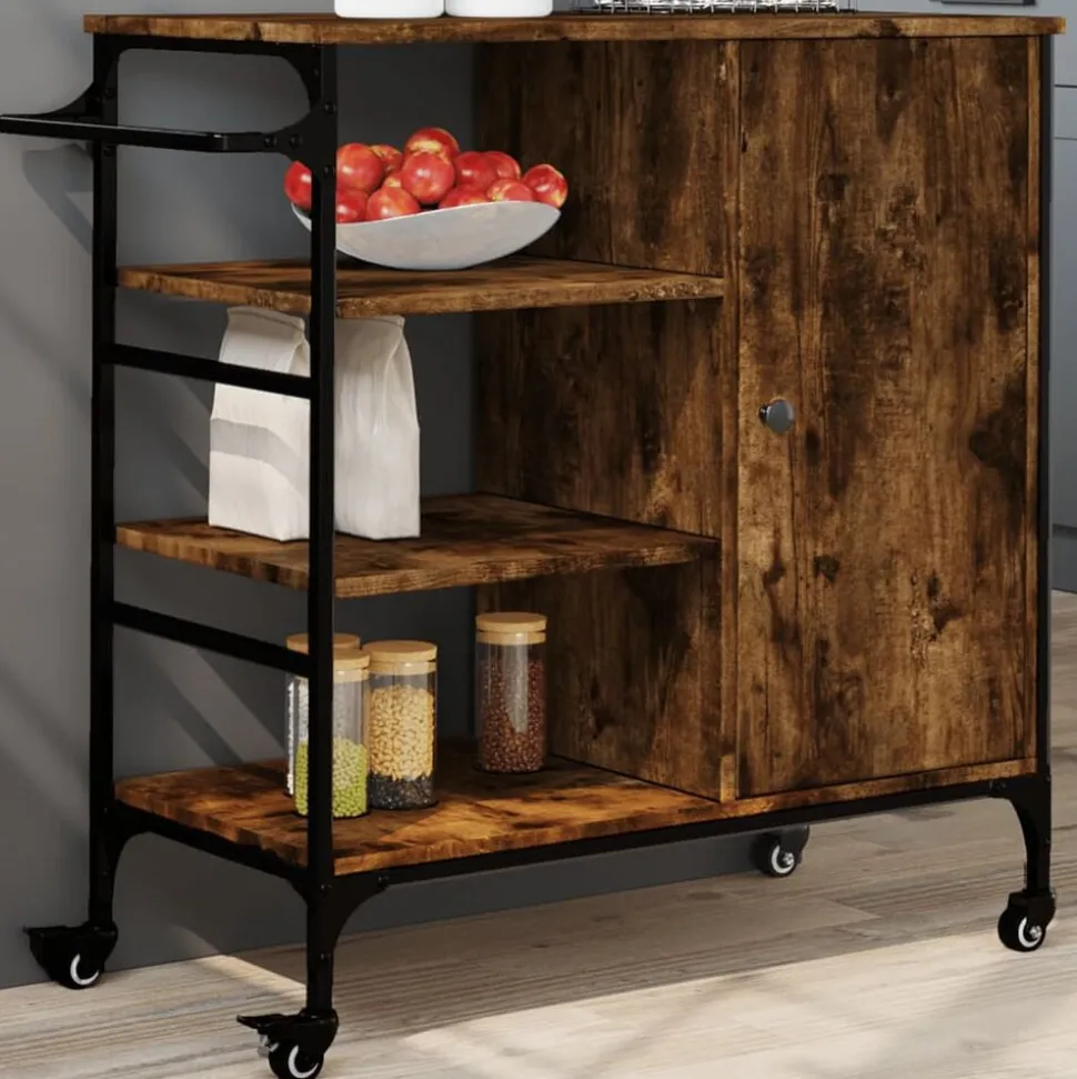 vidaXL Keukentrolley 87,5x38,5x84,5 cm bewerkt hout gerookt eikenkleur