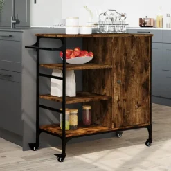 vidaXL Keukentrolley 87,5x38,5x84,5 cm bewerkt hout gerookt eikenkleur