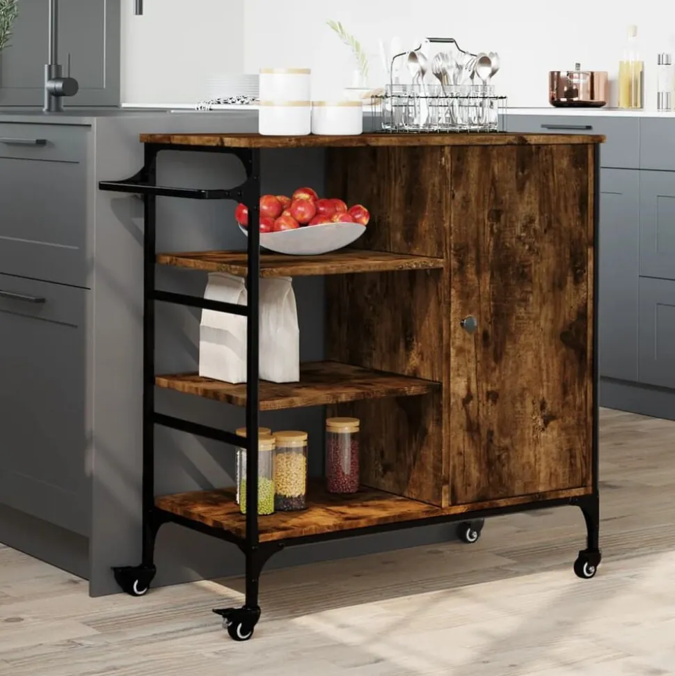 vidaXL Keukentrolley 87,5x38,5x84,5 cm bewerkt hout gerookt eikenkleur
