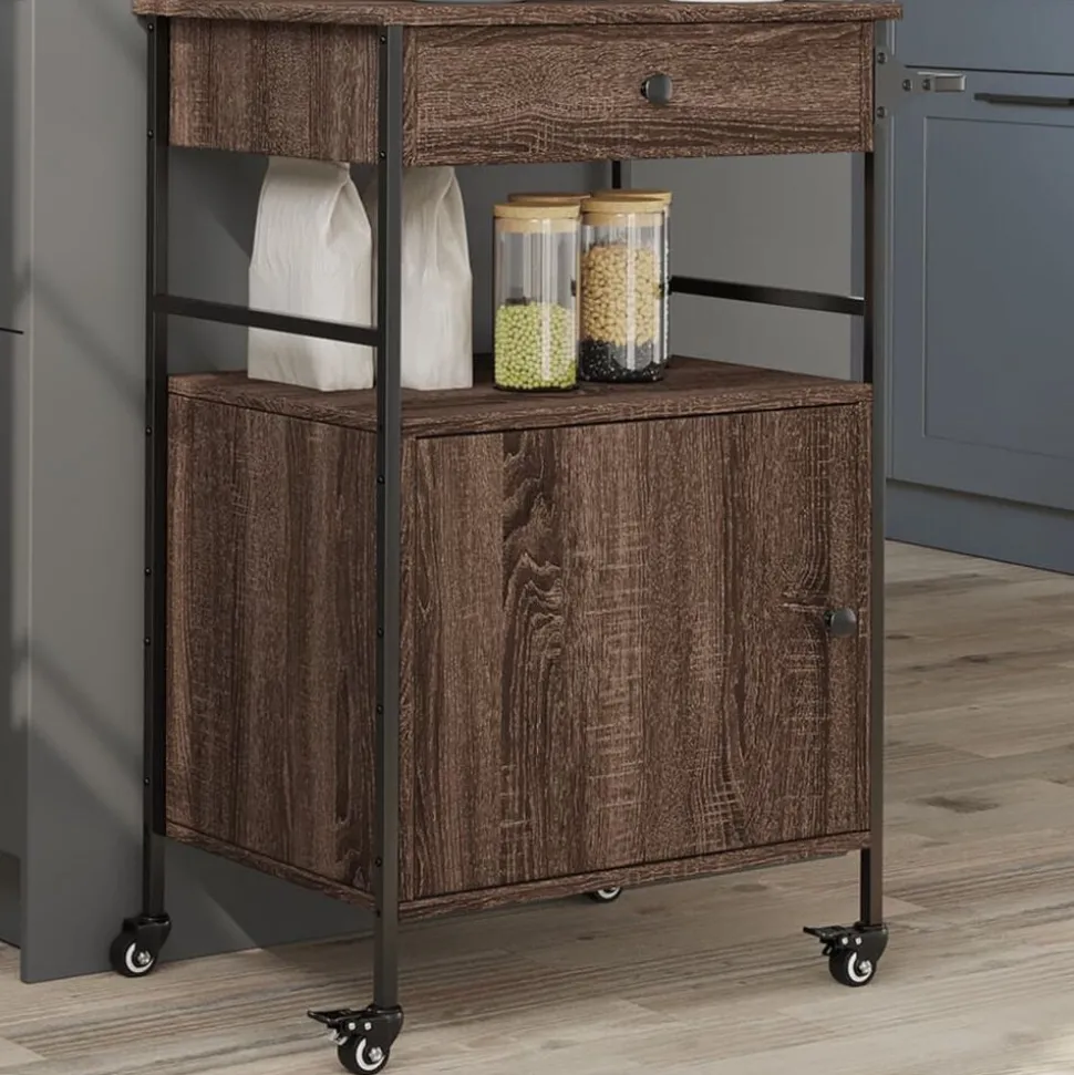 vidaXL Keukentrolley 56x43x89,5 cm bewerkt hout bruin eikenkleurig