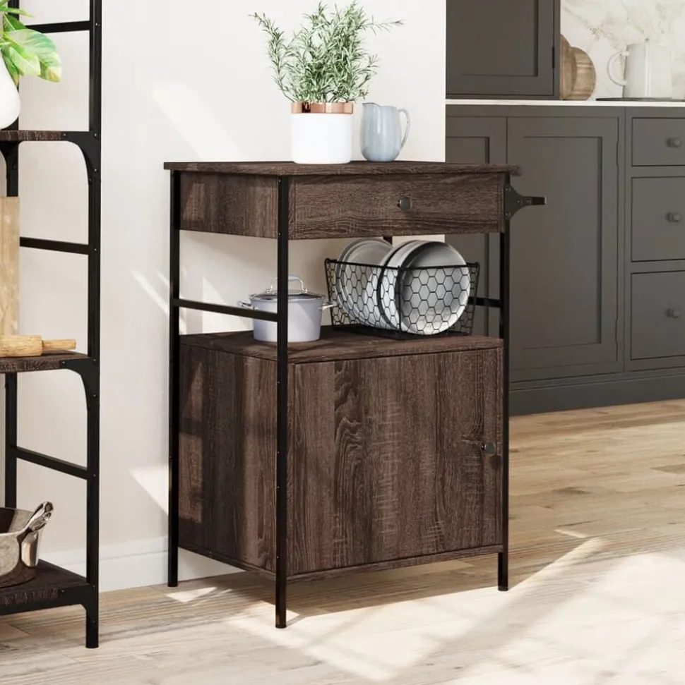 vidaXL Keukentrolley 56x43x89,5 cm bewerkt hout bruin eikenkleurig