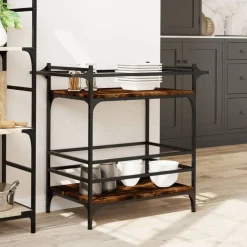 vidaXL Keukentrolley 82x40x78,5 cm bewerkt hout gerookt eikenkleurig