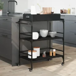 vidaXL Keukentrolley 81,5x41x92,5 cm bewerkt hout zwart