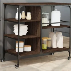 vidaXL Keukentrolley 100x45x89,5 cm bewerkt hout bruin eikenkleurig