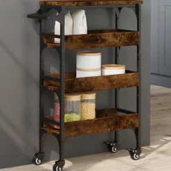 vidaXL Keukentrolley 53x20x76 cm bewerkt hout gerookt eikenkleurig