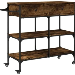 vidaXL Keukentrolley 105x42x95 cm bewerkt hout gerookt eikenkleurig