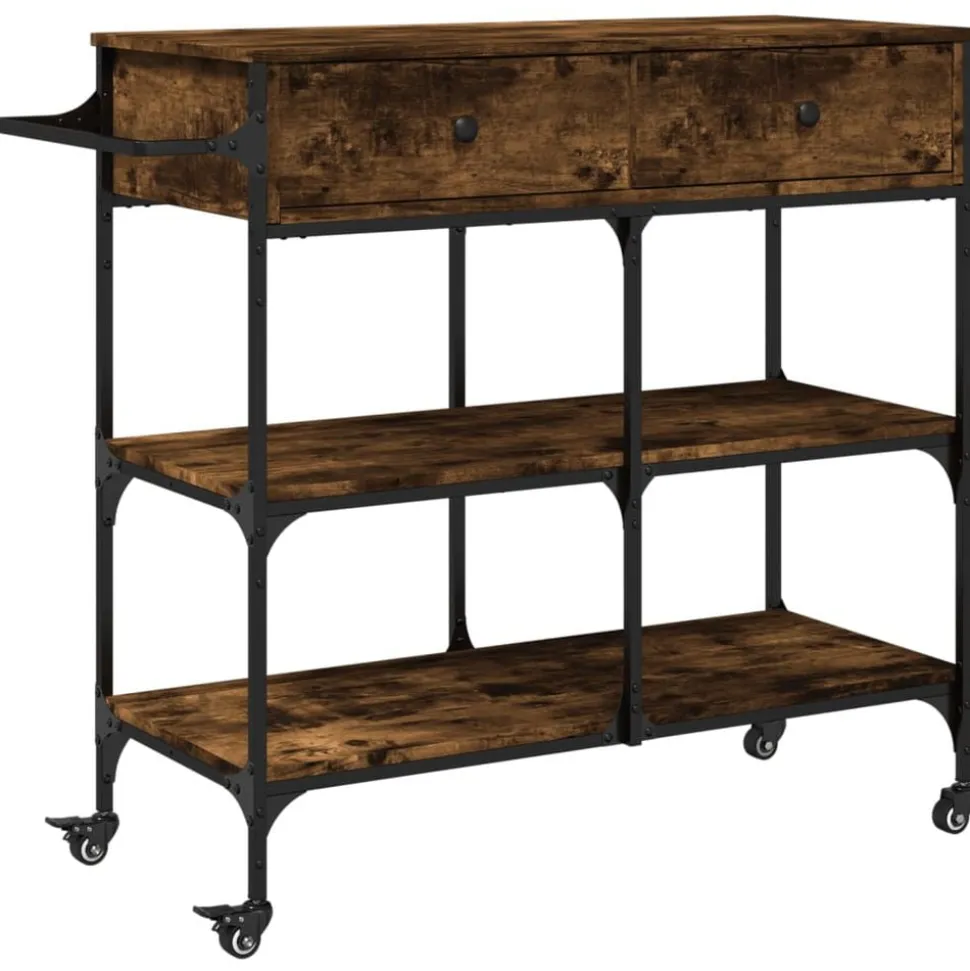 vidaXL Keukentrolley 105x42x95 cm bewerkt hout gerookt eikenkleurig