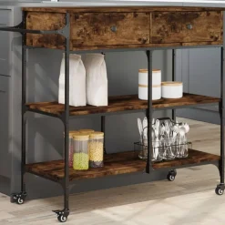 vidaXL Keukentrolley 105x42x95 cm bewerkt hout gerookt eikenkleurig