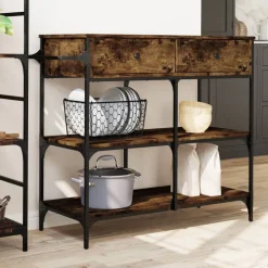 vidaXL Keukentrolley 105x42x95 cm bewerkt hout gerookt eikenkleurig