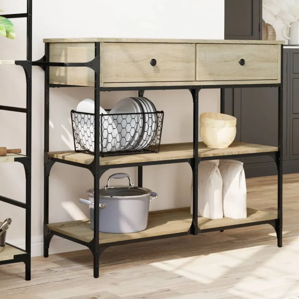 vidaXL Keukentrolley 105x42x95 cm bewerkt hout sonoma eikenkleurig