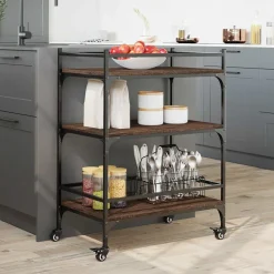 vidaXL Keukentrolley 65x40x86,5 cm bewerkt hout bruin eikenkleurig