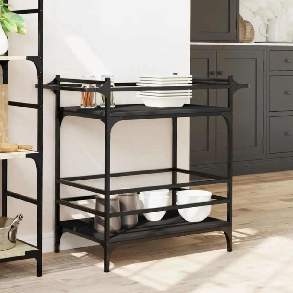vidaXL Keukentrolley 82x40x78,5 cm bewerkt hout zwart